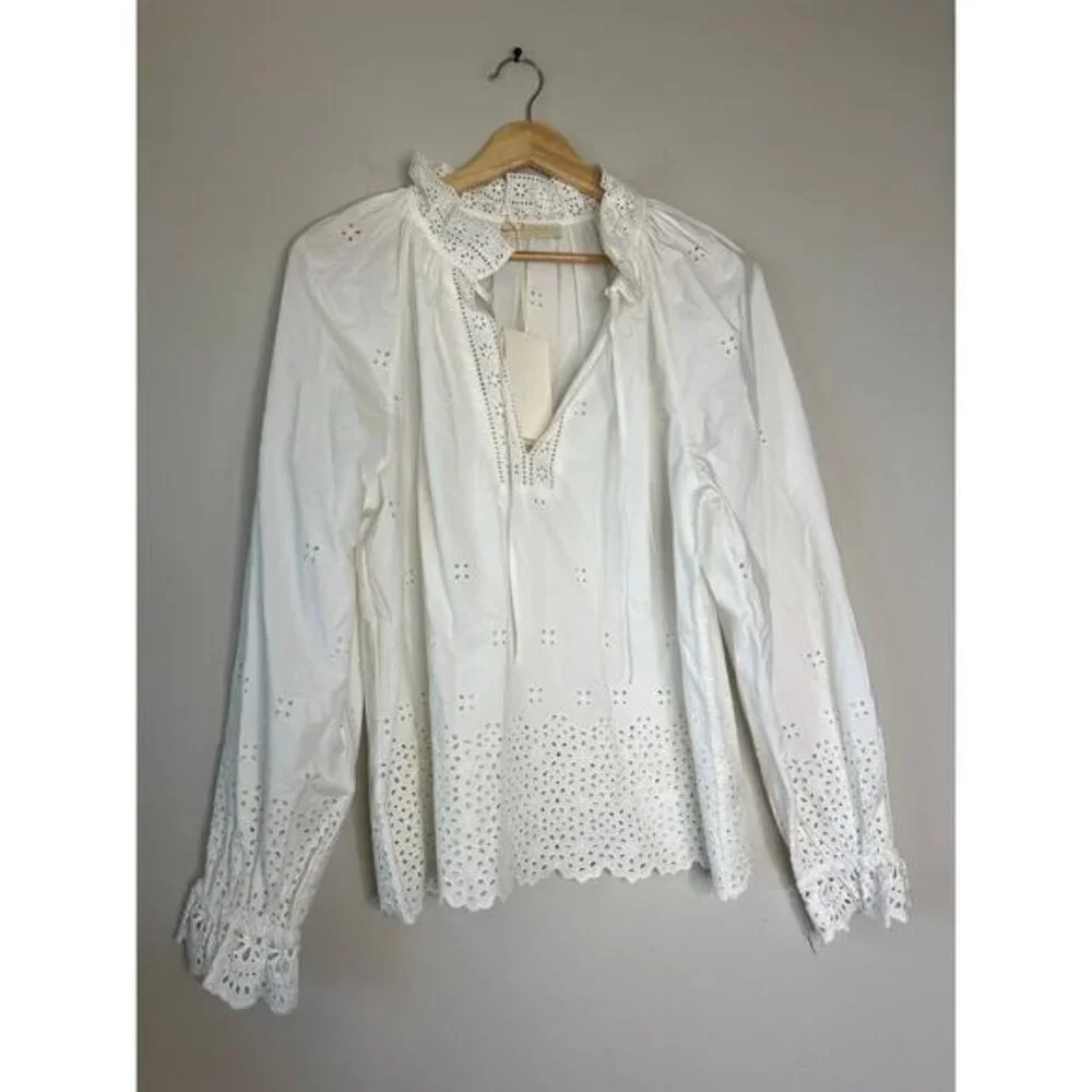 NWT Ulla Johnson Alora Longsleeve Eyelet Embroidered Blouse Top White Size: 10